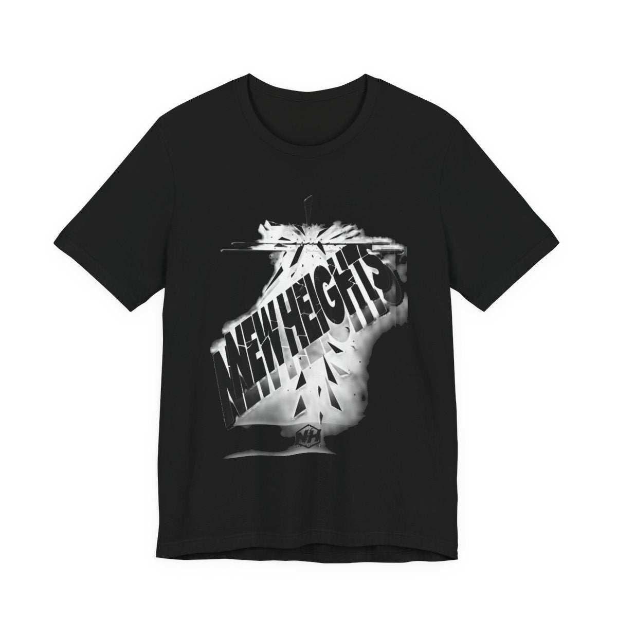New Heights Shatter Tee - NEW HEIGHTS wordmark breaking through the ceiling